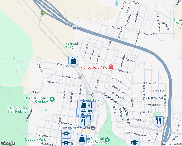 map of restaurants, bars, coffee shops, grocery stores, and more near 237 West Tenaja Street in Raton