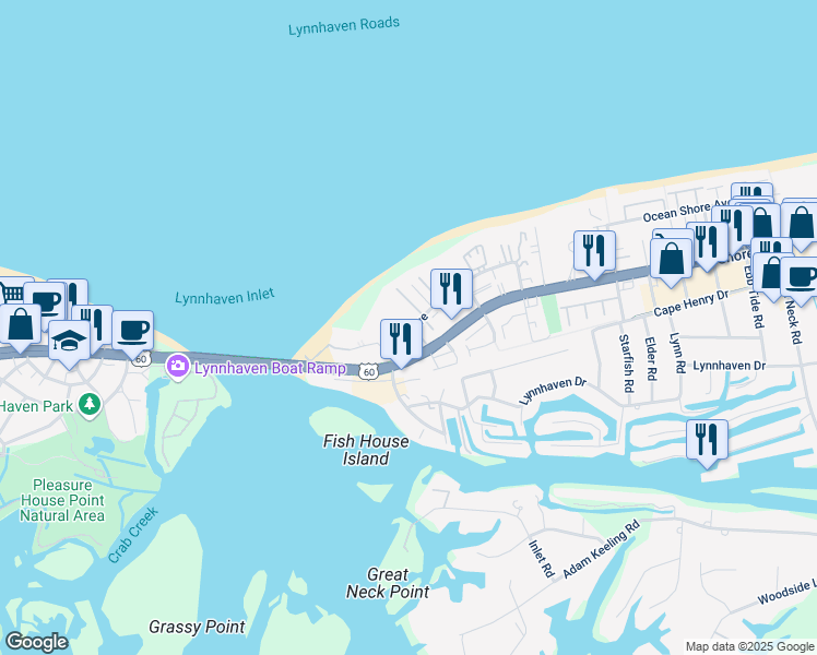 map of restaurants, bars, coffee shops, grocery stores, and more near 3256 Page Avenue in Virginia Beach