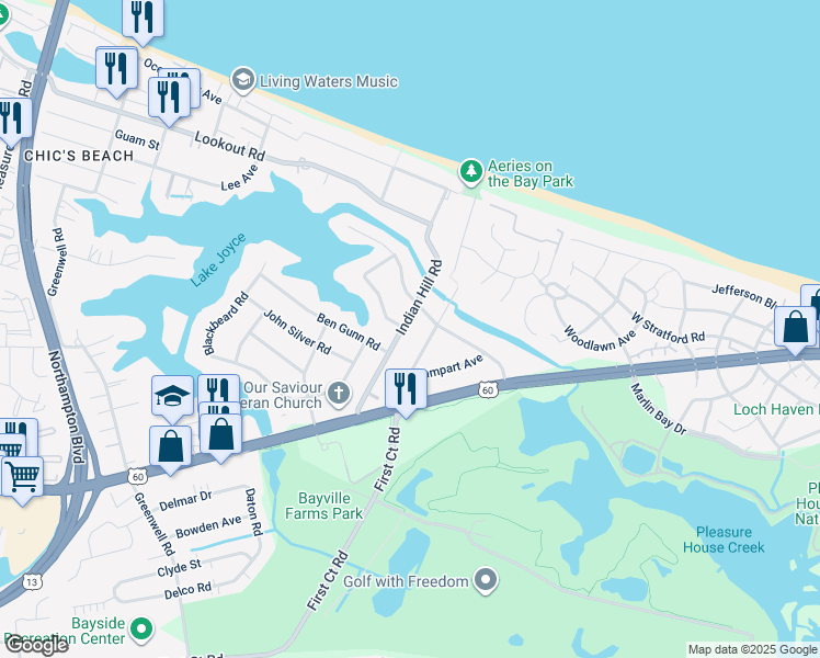 map of restaurants, bars, coffee shops, grocery stores, and more near 2312 Indian Hill Road in Virginia Beach