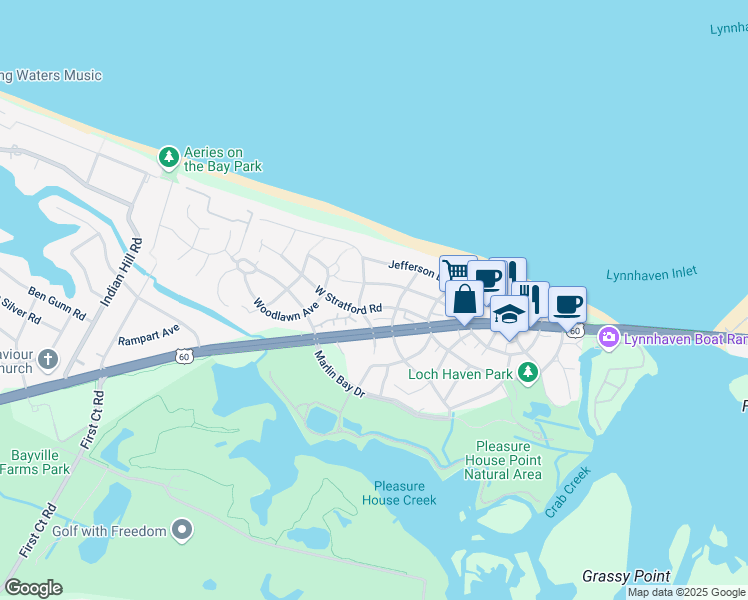 map of restaurants, bars, coffee shops, grocery stores, and more near 2223 Powhatan Avenue in Virginia Beach