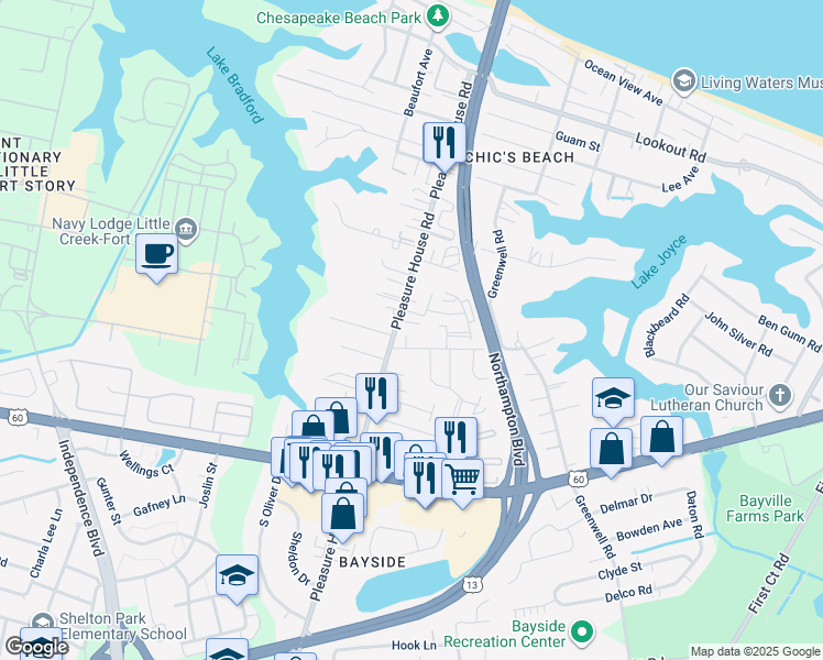 map of restaurants, bars, coffee shops, grocery stores, and more near in Virginia Beach