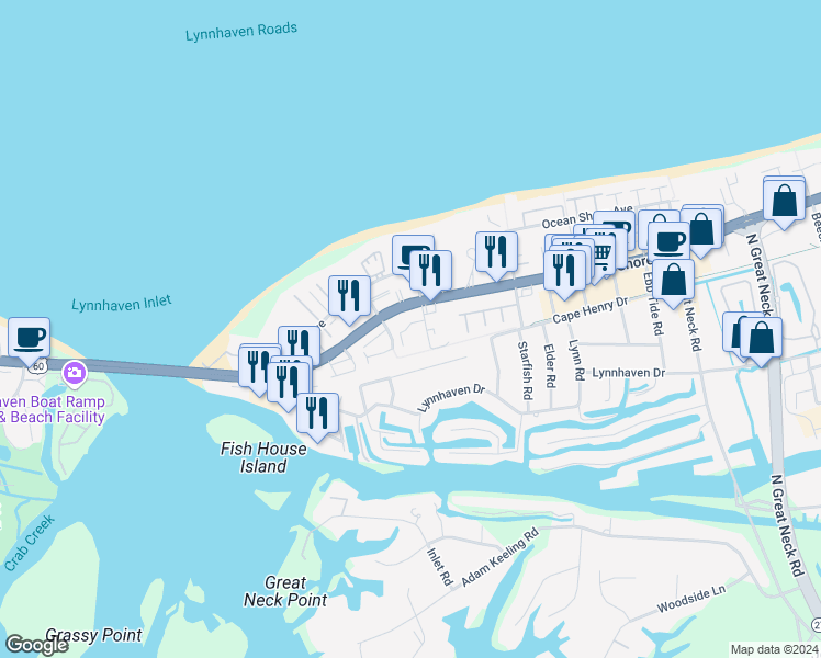 map of restaurants, bars, coffee shops, grocery stores, and more near 3123 Tidal Bay Lane in Virginia Beach
