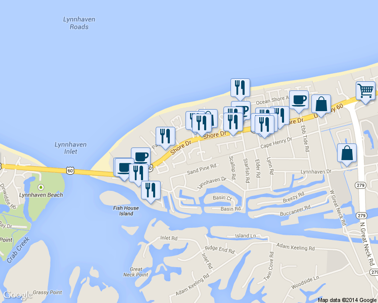 map of restaurants, bars, coffee shops, grocery stores, and more near 3123 Tidal Bay Lane in Virginia Beach