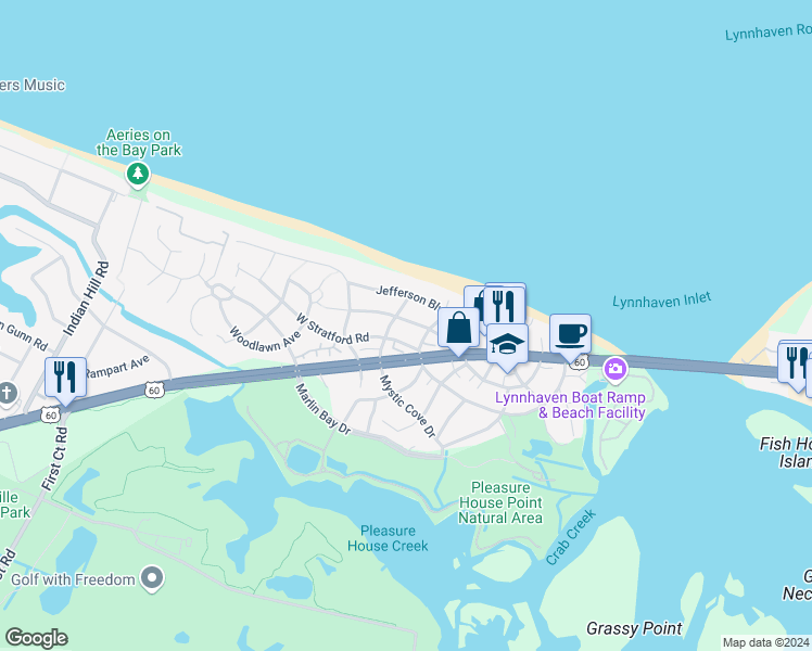 map of restaurants, bars, coffee shops, grocery stores, and more near 3730 Surry Road in Virginia Beach