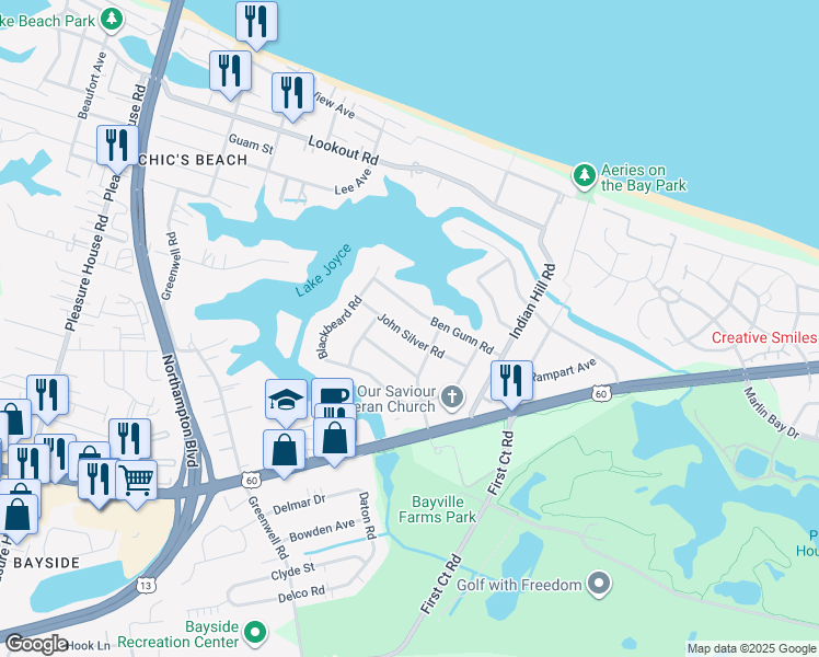 map of restaurants, bars, coffee shops, grocery stores, and more near 4308 John Silver Road in Virginia Beach