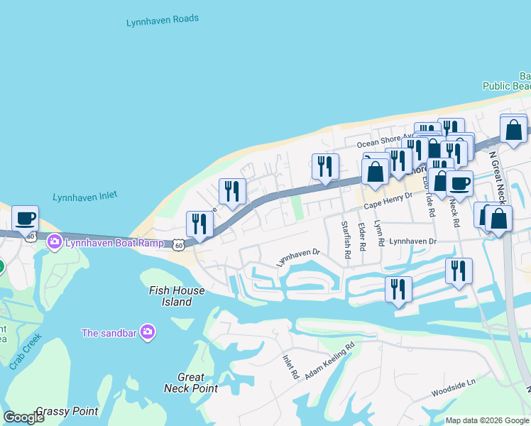 map of restaurants, bars, coffee shops, grocery stores, and more near 3123 Tidal Bay Lane in Virginia Beach