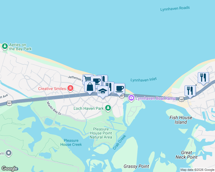 map of restaurants, bars, coffee shops, grocery stores, and more near 3670 Sea Gull Bluff Drive in Virginia Beach