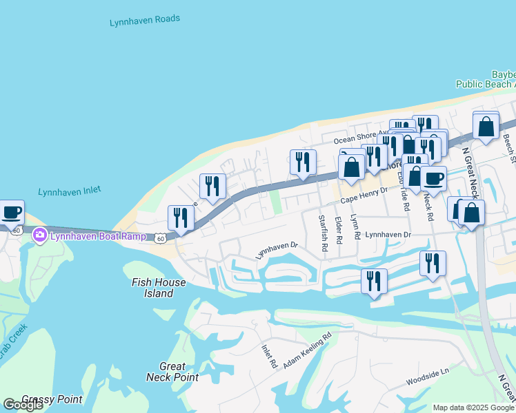 map of restaurants, bars, coffee shops, grocery stores, and more near 3129 Tidal Bay Lane in Virginia Beach