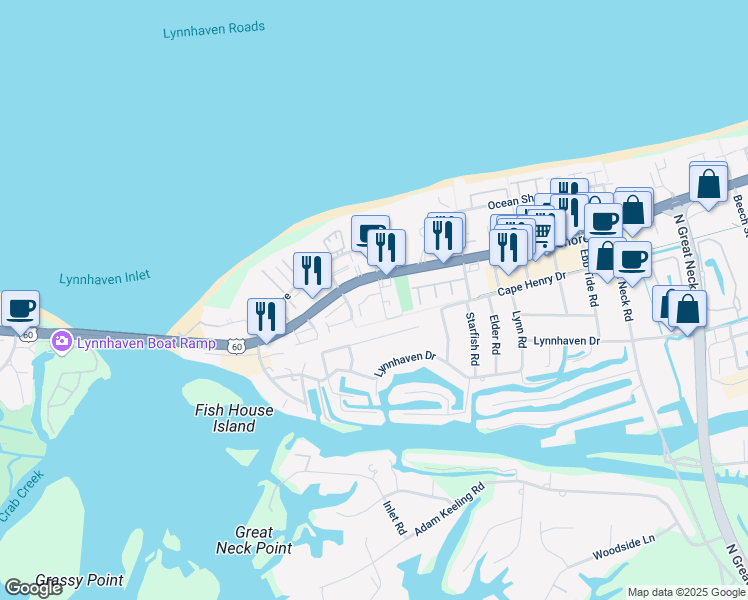 map of restaurants, bars, coffee shops, grocery stores, and more near 3117 Tidal Bay Lane in Virginia Beach