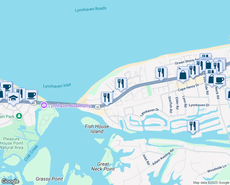 map of restaurants, bars, coffee shops, grocery stores, and more near 2232 Devore Court in Virginia Beach