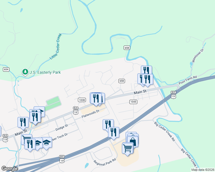 map of restaurants, bars, coffee shops, grocery stores, and more near Price Street in Lebanon
