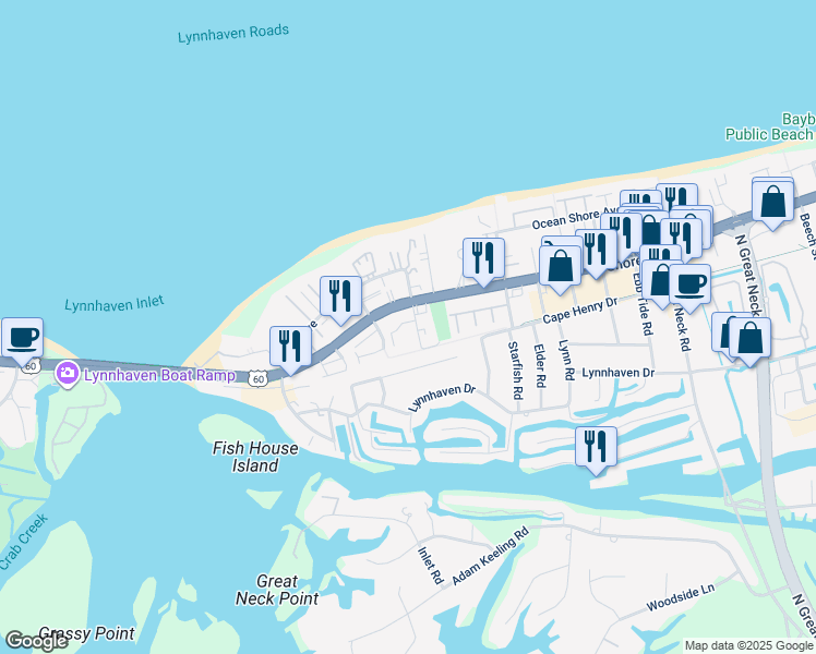 map of restaurants, bars, coffee shops, grocery stores, and more near 3115 Tidal Bay Lane in Virginia Beach