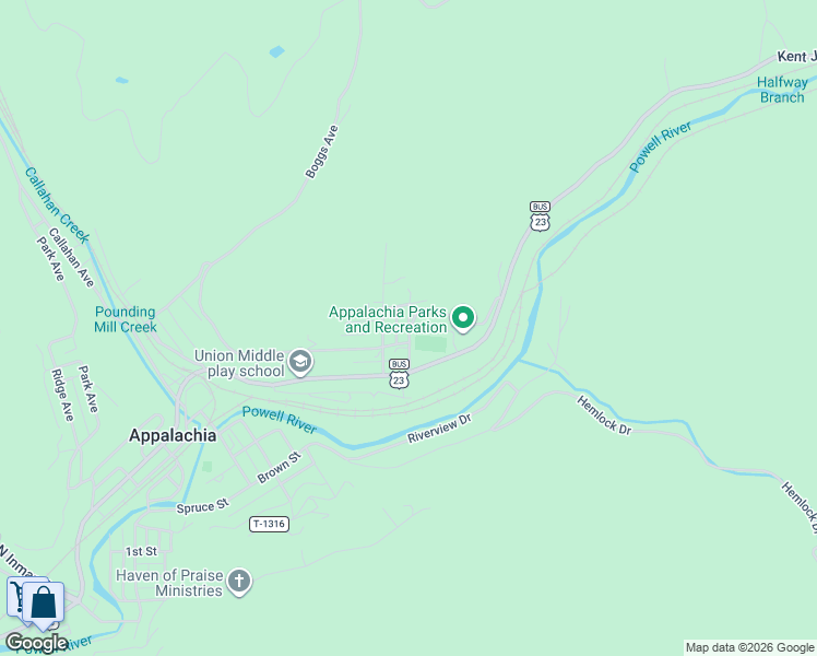 map of restaurants, bars, coffee shops, grocery stores, and more near 210 State Route T-1332 in Appalachia