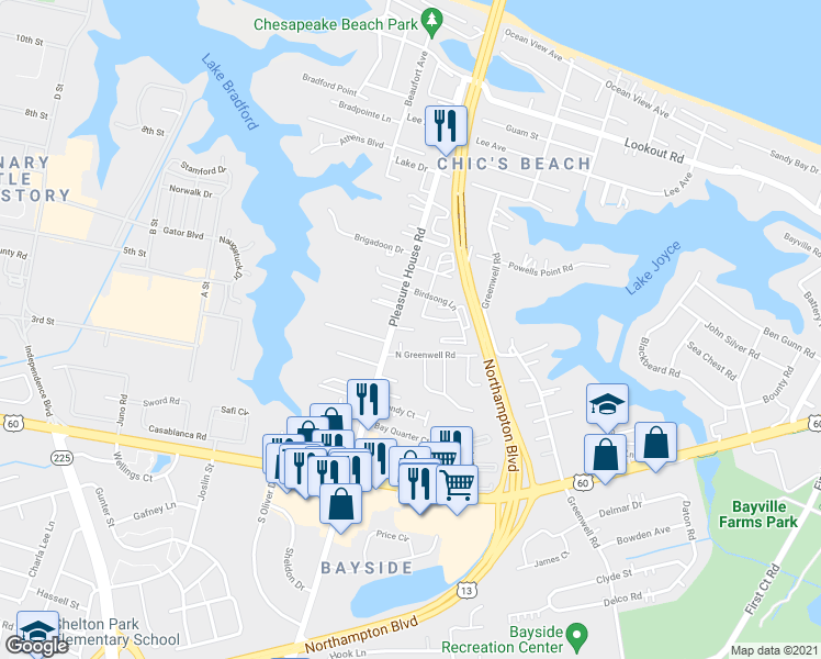 map of restaurants, bars, coffee shops, grocery stores, and more near 4705 Windshore Drive in Virginia Beach