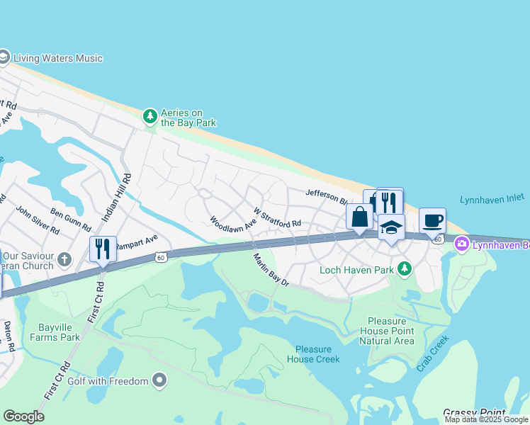 map of restaurants, bars, coffee shops, grocery stores, and more near 3920 W Stratford Rd in Virginia Beach