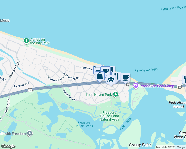 map of restaurants, bars, coffee shops, grocery stores, and more near 2221 Roanoke Avenue in Virginia Beach