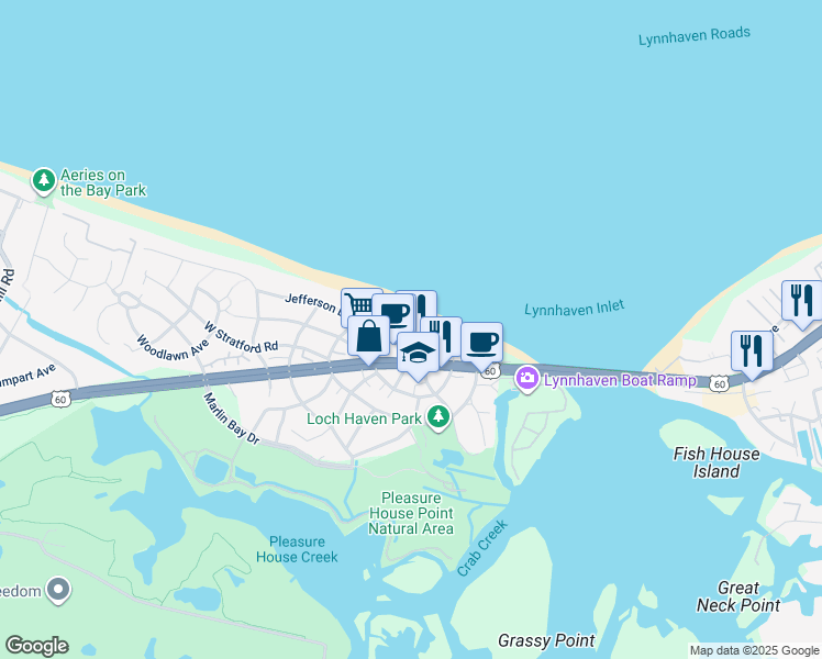 map of restaurants, bars, coffee shops, grocery stores, and more near 3644 Sea Gull Bluff Drive in Virginia Beach