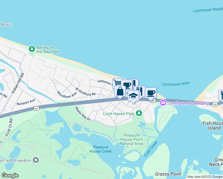 map of restaurants, bars, coffee shops, grocery stores, and more near 2221 Roanoke Avenue in Virginia Beach