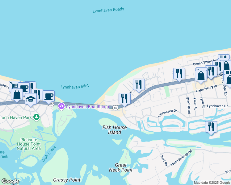 map of restaurants, bars, coffee shops, grocery stores, and more near 3288 Page Avenue in Virginia Beach