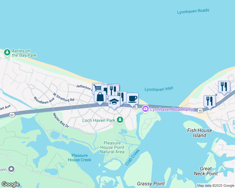 map of restaurants, bars, coffee shops, grocery stores, and more near 3662 Sea Gull Bluff Drive in Virginia Beach