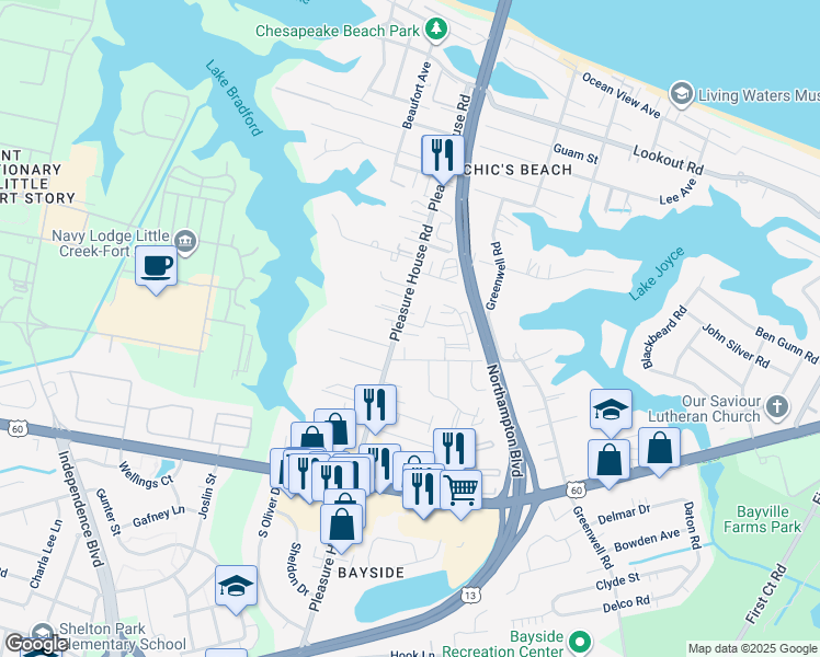 map of restaurants, bars, coffee shops, grocery stores, and more near in Virginia Beach