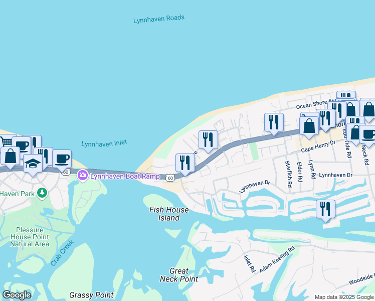 map of restaurants, bars, coffee shops, grocery stores, and more near 3256 Page Avenue in Virginia Beach