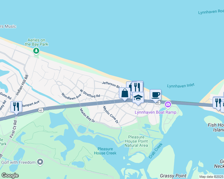 map of restaurants, bars, coffee shops, grocery stores, and more near 3740 Surry Road in Virginia Beach