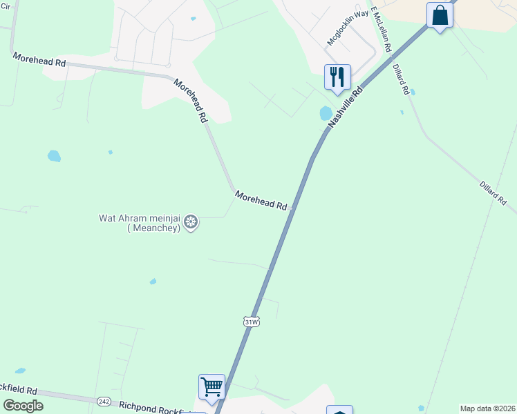 map of restaurants, bars, coffee shops, grocery stores, and more near 2495 Morehead Road in Bowling Green