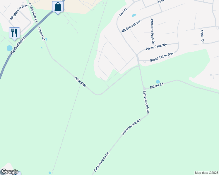 map of restaurants, bars, coffee shops, grocery stores, and more near 1244 Dillard Road in Bowling Green