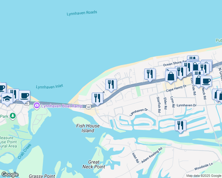 map of restaurants, bars, coffee shops, grocery stores, and more near 3235 Page Avenue in Virginia Beach