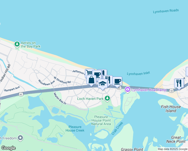 map of restaurants, bars, coffee shops, grocery stores, and more near 2236 Roanoke Avenue in Virginia Beach