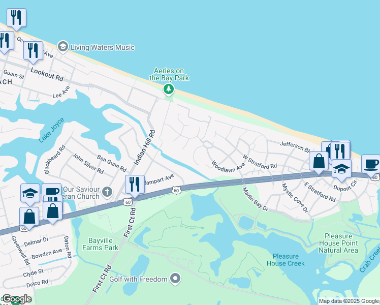 map of restaurants, bars, coffee shops, grocery stores, and more near 2224 Sunvista Drive in Virginia Beach