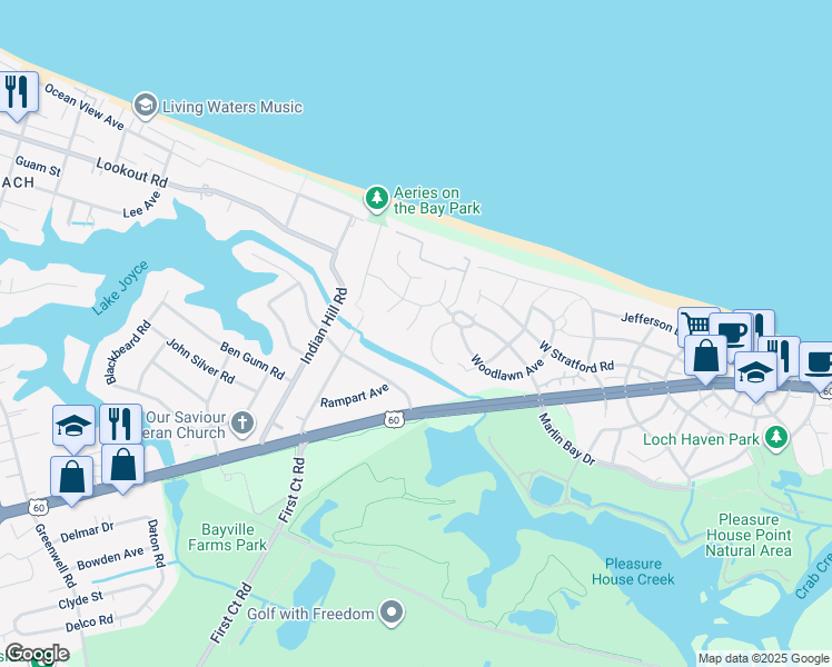 map of restaurants, bars, coffee shops, grocery stores, and more near 2210 Wood Ibis Way in Virginia Beach