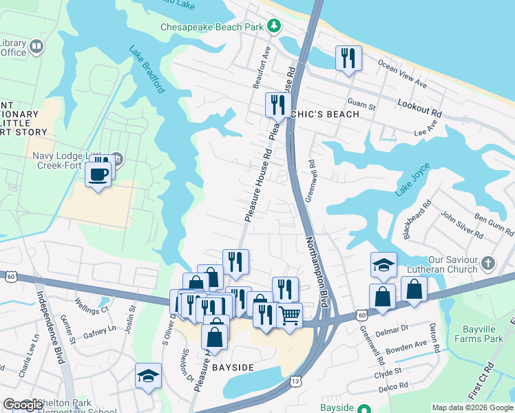 map of restaurants, bars, coffee shops, grocery stores, and more near in Virginia Beach