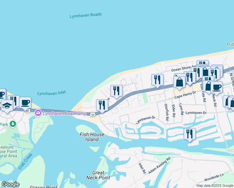 map of restaurants, bars, coffee shops, grocery stores, and more near 3235 Page Avenue in Virginia Beach