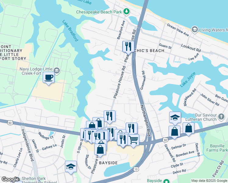 map of restaurants, bars, coffee shops, grocery stores, and more near in Virginia Beach