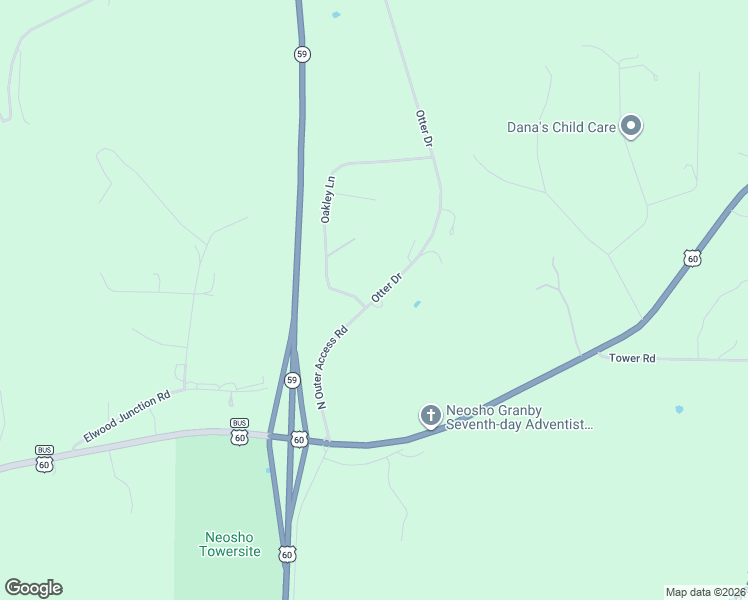 map of restaurants, bars, coffee shops, grocery stores, and more near 10362-10604 Otter Drive in Neosho