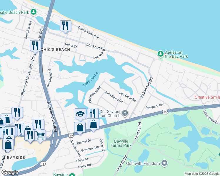 map of restaurants, bars, coffee shops, grocery stores, and more near 4308 John Silver Road in Virginia Beach