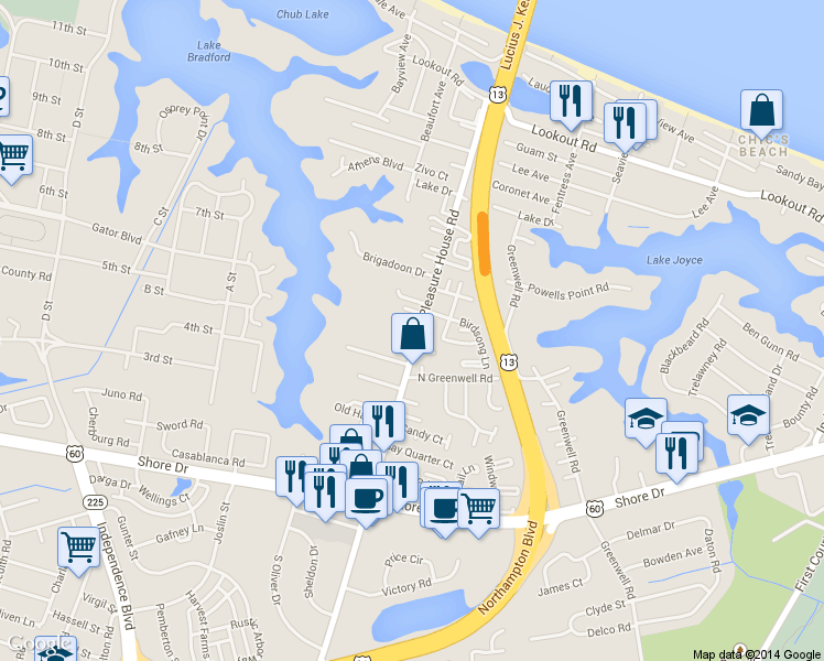 map of restaurants, bars, coffee shops, grocery stores, and more near in Virginia Beach