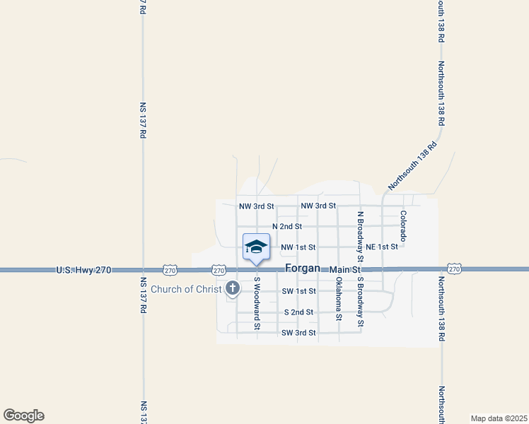 map of restaurants, bars, coffee shops, grocery stores, and more near 517 North 2nd Street in Forgan