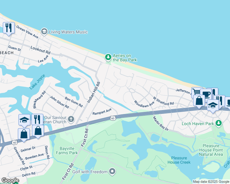 map of restaurants, bars, coffee shops, grocery stores, and more near 2209 Wood Ibis Way in Virginia Beach