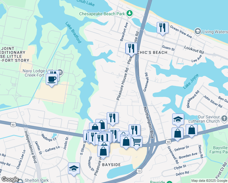 map of restaurants, bars, coffee shops, grocery stores, and more near 4807 Secure Ct in Virginia Beach