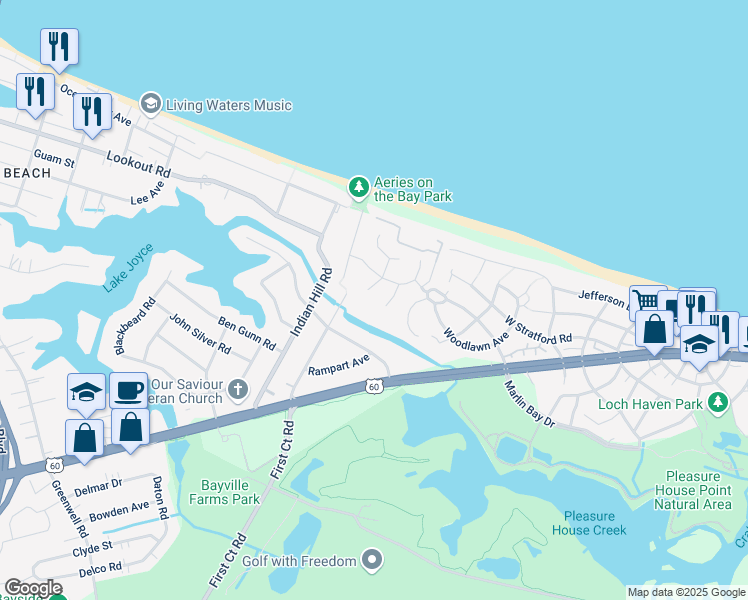 map of restaurants, bars, coffee shops, grocery stores, and more near 2219 Hermit Thrush Lane in Virginia Beach