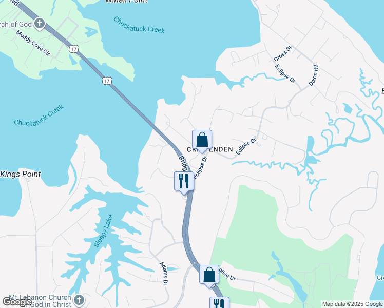 map of restaurants, bars, coffee shops, grocery stores, and more near 1589 Steeple Drive in Suffolk
