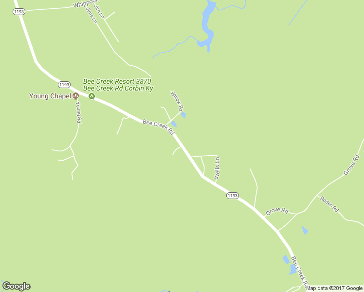 map of restaurants, bars, coffee shops, grocery stores, and more near Bee Creek Road in Corbin