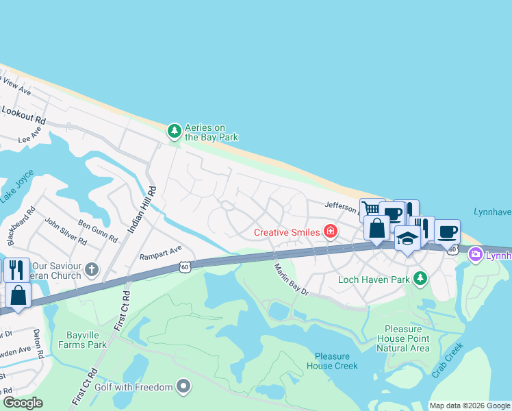 map of restaurants, bars, coffee shops, grocery stores, and more near 3961 West Stratford Road in Virginia Beach