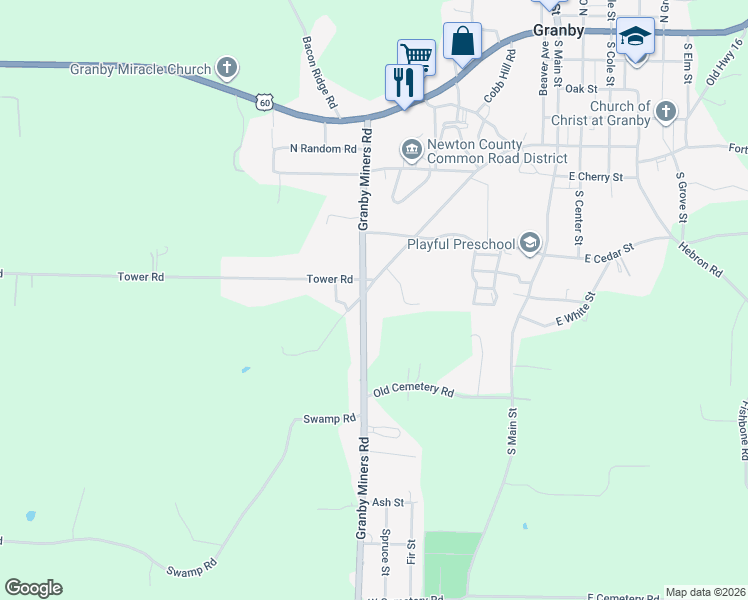 map of restaurants, bars, coffee shops, grocery stores, and more near 609 Granby Miners Road in Granby