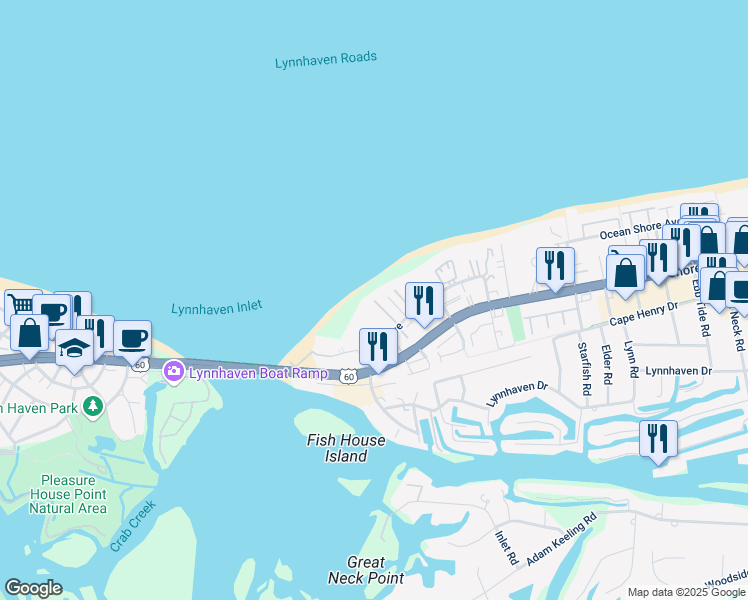 map of restaurants, bars, coffee shops, grocery stores, and more near 3256 Page Avenue in Virginia Beach