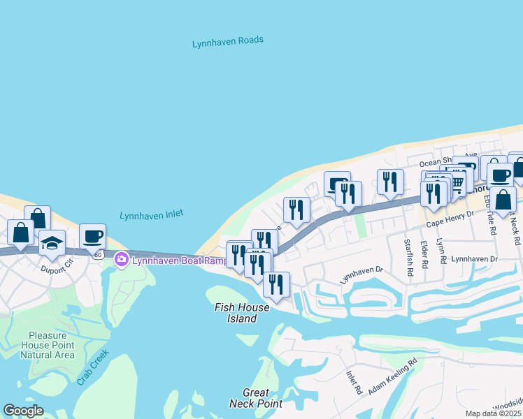 map of restaurants, bars, coffee shops, grocery stores, and more near 3252 Page Avenue in Virginia Beach