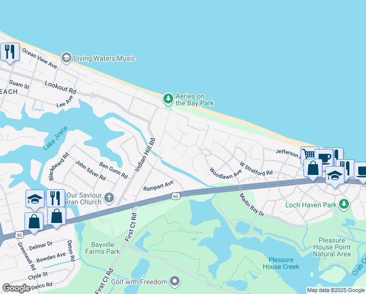 map of restaurants, bars, coffee shops, grocery stores, and more near 3927 Aeries Way in Virginia Beach